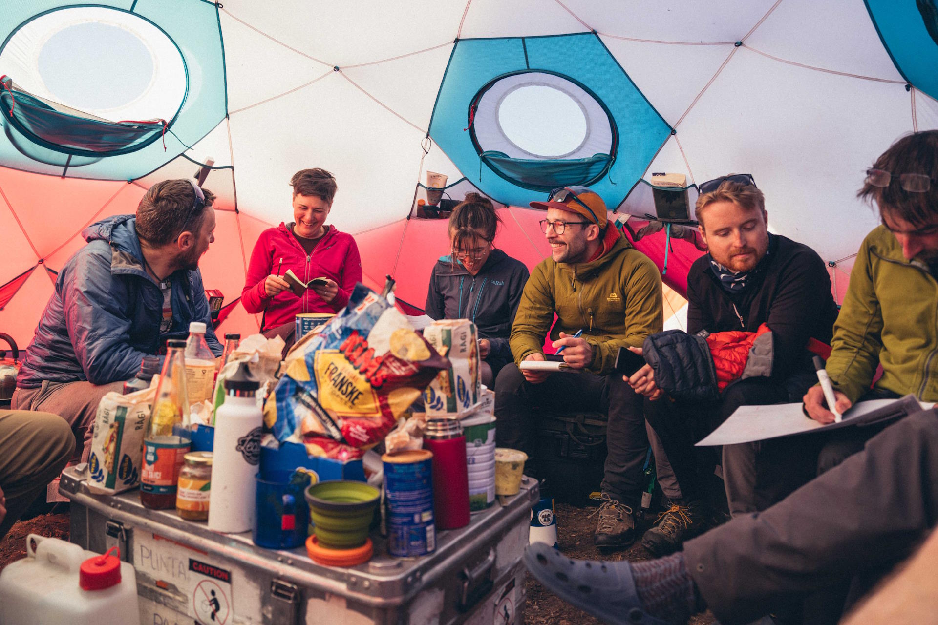 Mess tent: part kitchen, part lab, part warehouse, part living room. Never exclusively. (Photo: Joe Reynolds)