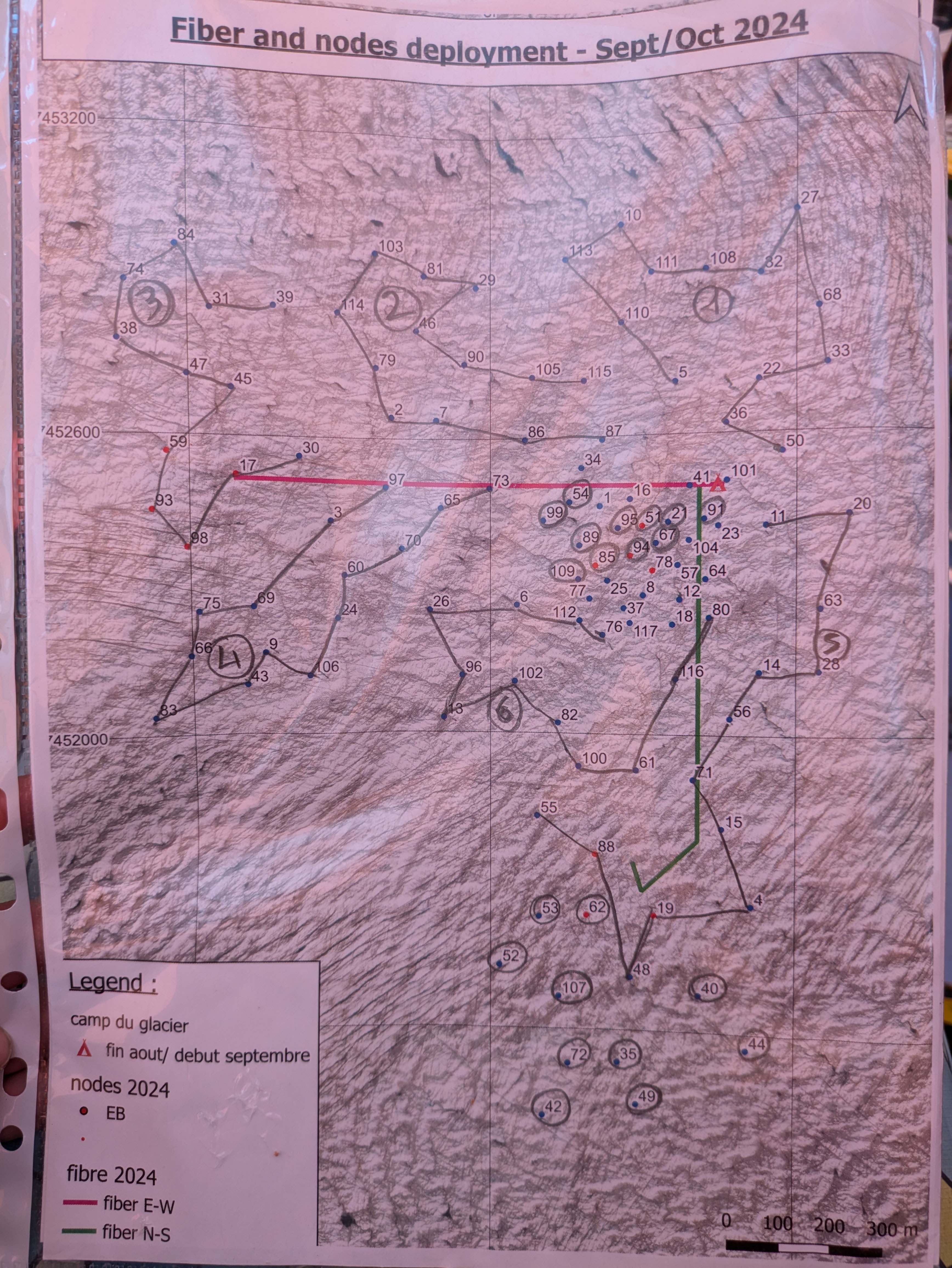 The paper map used to retrieve the seismic nodes. (Photo: Lisa Craw)